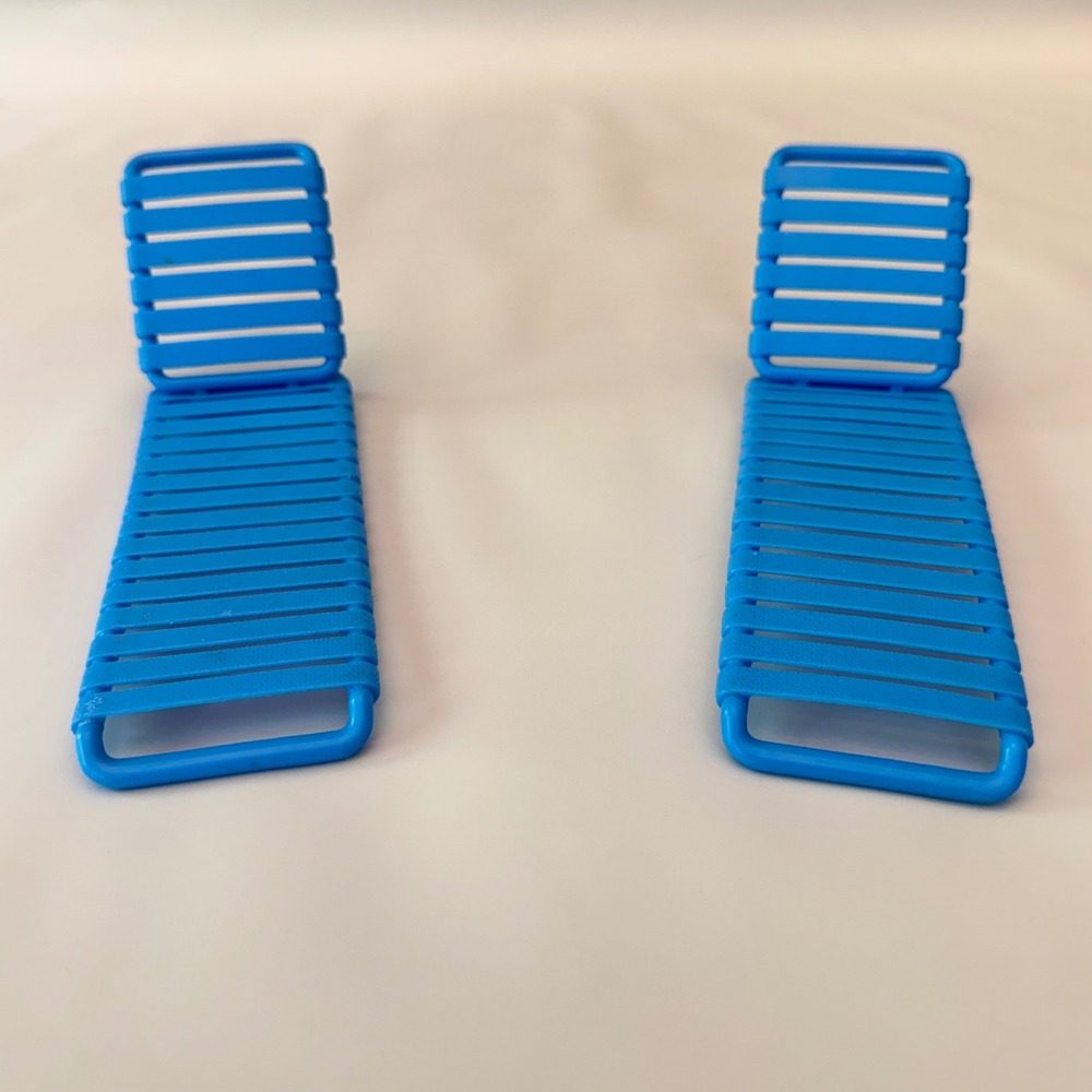 VTG Mattel Arco Barbie Blue Backyard Patio Pool Chaise Lounge Chairs 2 Set 1986